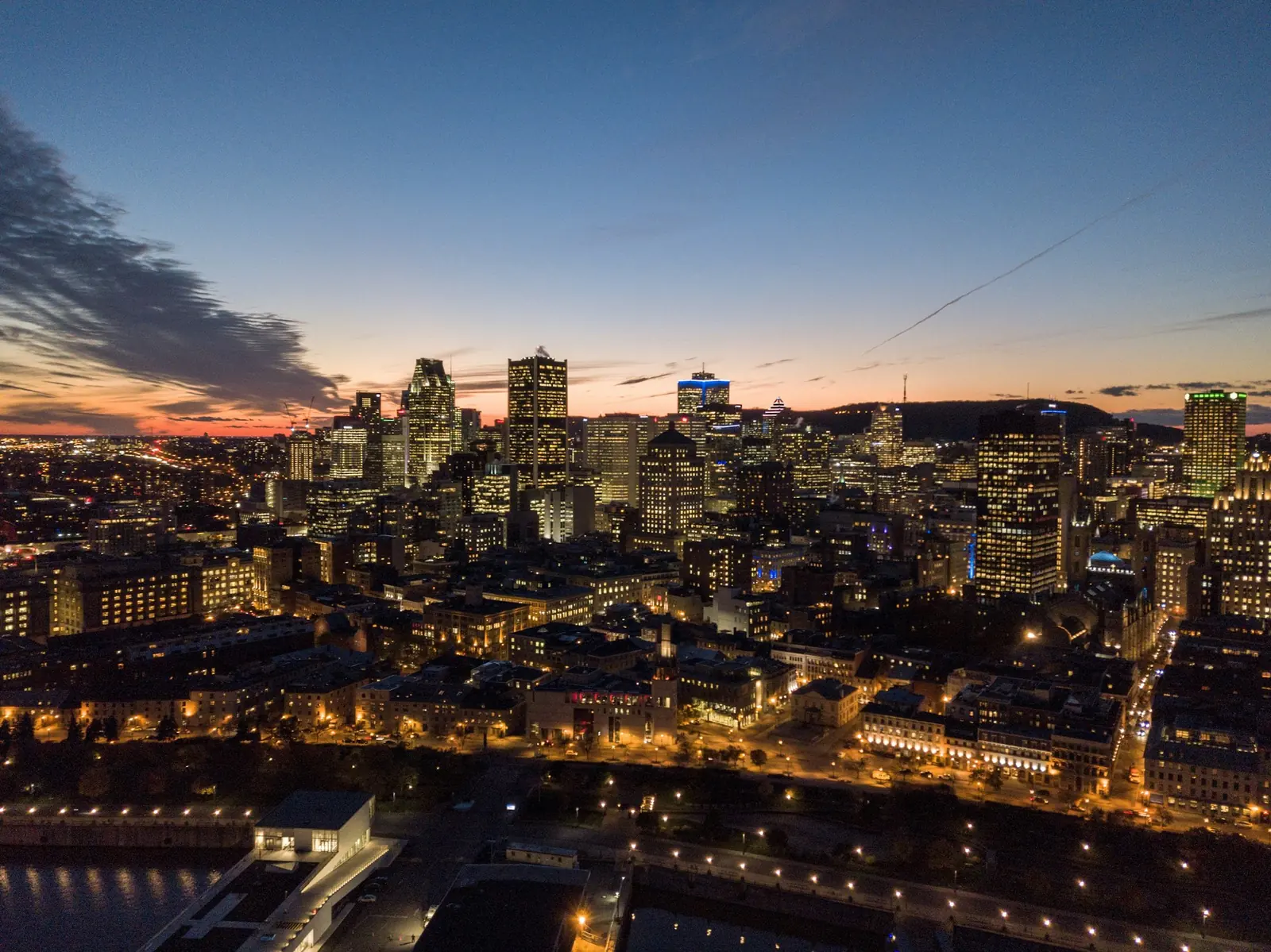 Montreal downtown lights at dusk